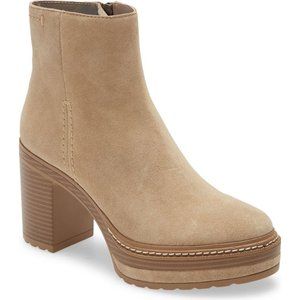 Suede Block Ankle Heeled Booties - Sand